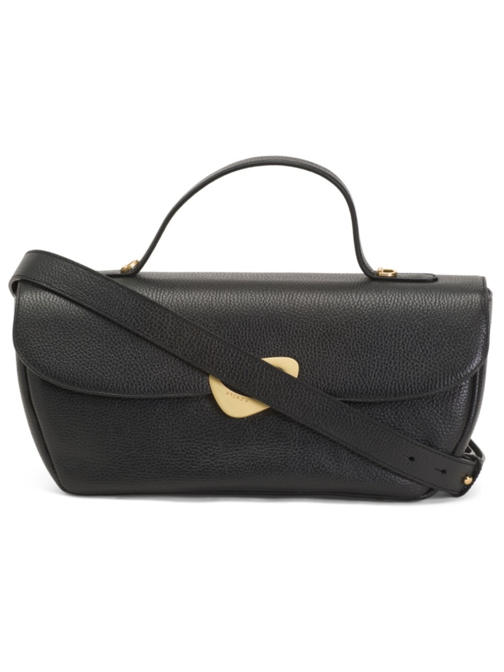 Arcadia Black Pebbled Leather East West Shoulder Bag with Gold Accent